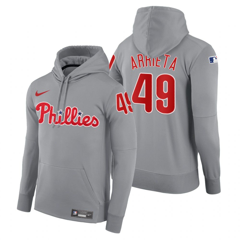 Men Philadelphia Phillies #49 Arrieta gray road hoodie 2021 MLB Nike Jerseys->philadelphia phillies->MLB Jersey